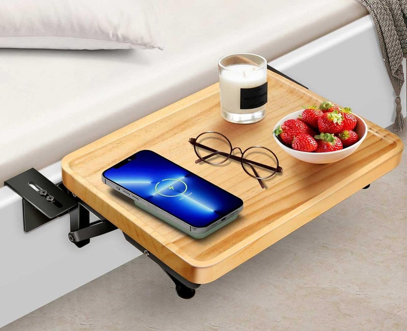 SKMYL Foldable Bedside Shelf, Bunk Bed Shelf, Bed Side Tray for Bunk Beds in University Dormitories, Simple Nightstand, Wood and Steel - Image 1